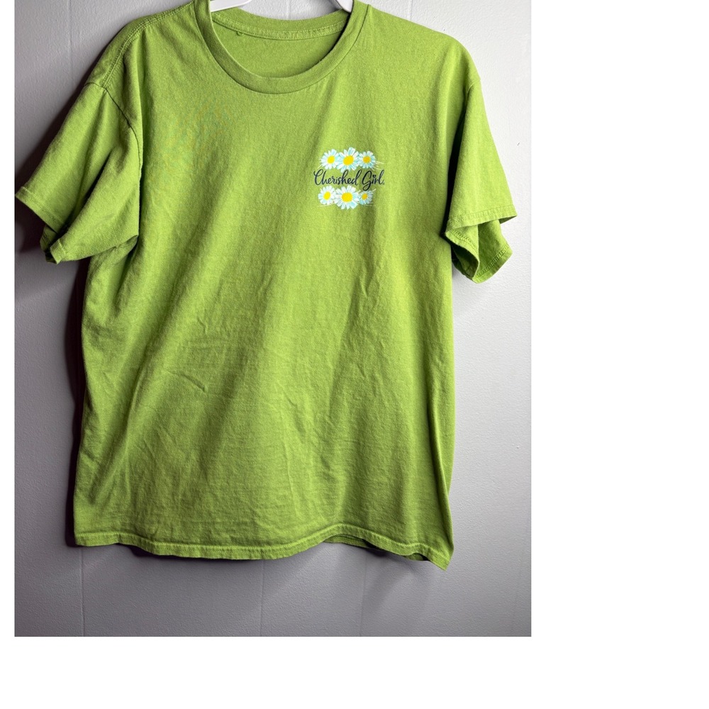 Cherished Girl Womens Lime Green Daisy Graphic T-Shirt Blessings To Count Tee